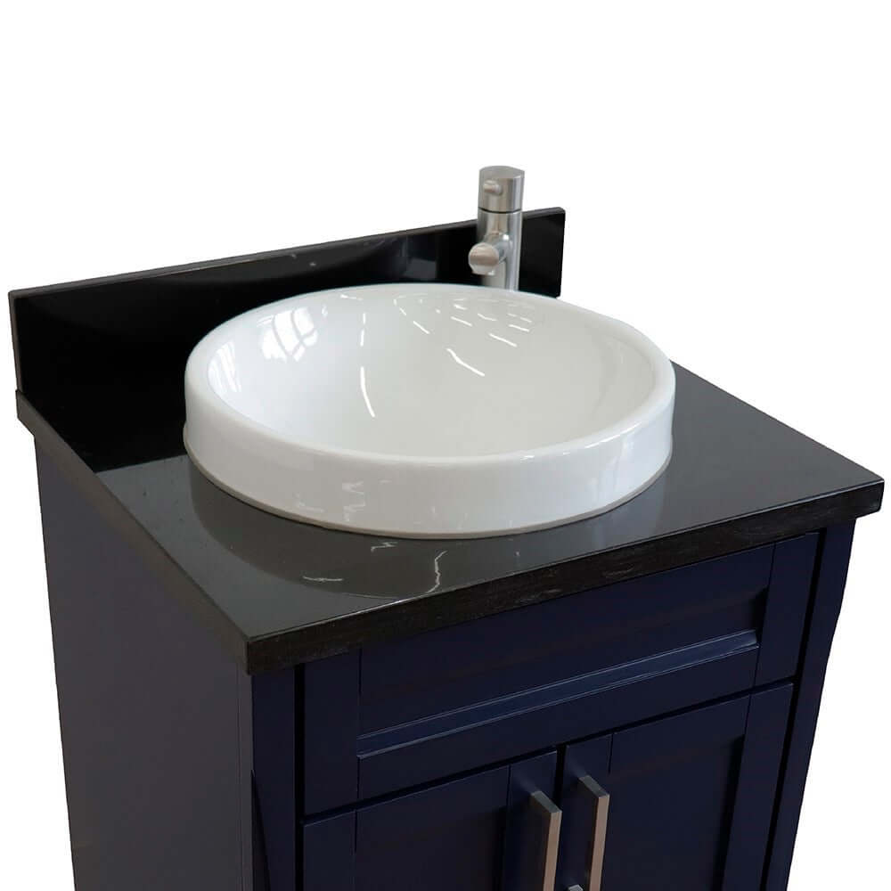 25" Single sink vanity in Blue finish with Black galaxy granite and round sink - 400700-25-BU-BGRD