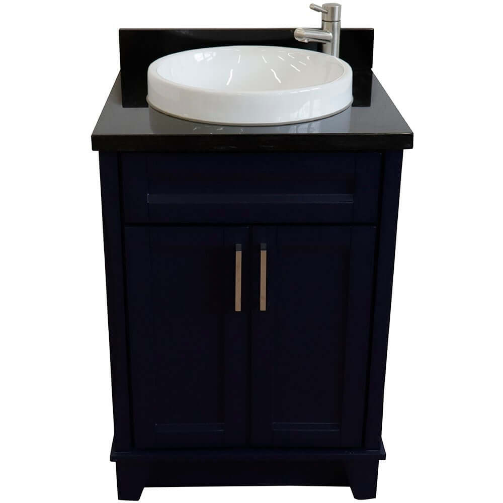 25" Single sink vanity in Blue finish with Black galaxy granite and round sink - 400700-25-BU-BGRD