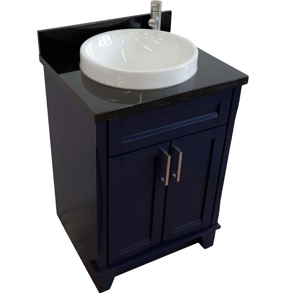 25" Single sink vanity in Blue finish with Black galaxy granite and round sink - 400700-25-BU-BGRD