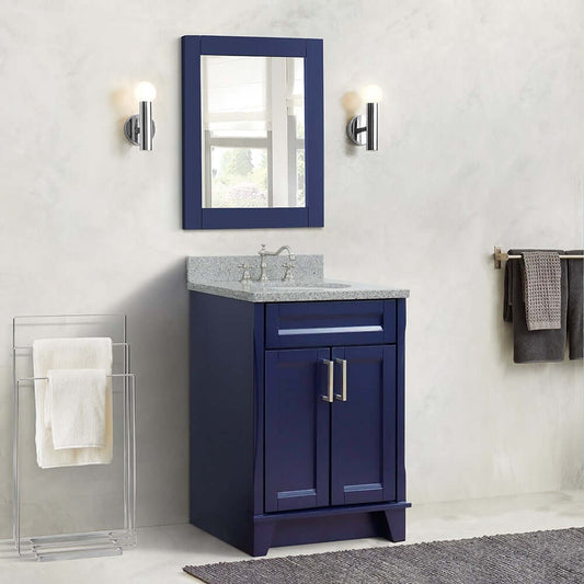 25" Single sink vanity in Blue finish with Gray granite and oval sink - 400700-25-BU-GYO