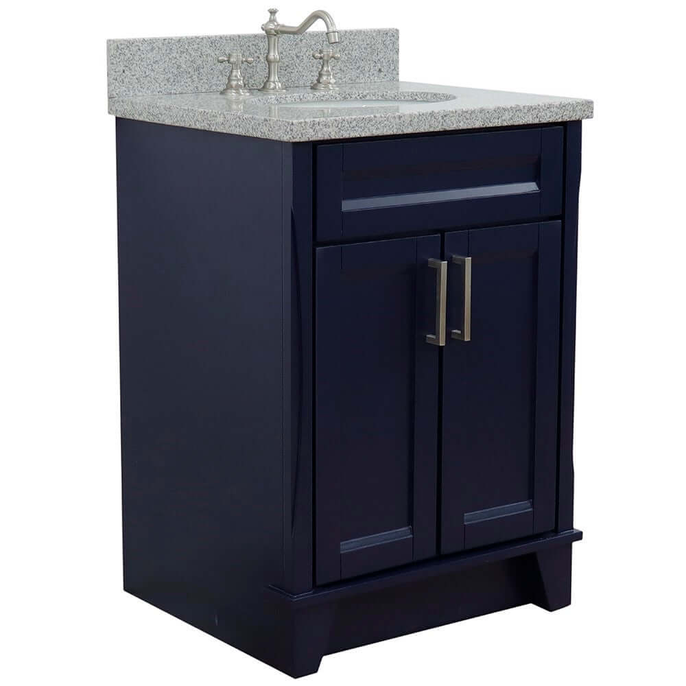 25" Single sink vanity in Blue finish with Gray granite and oval sink - 400700-25-BU-GYO