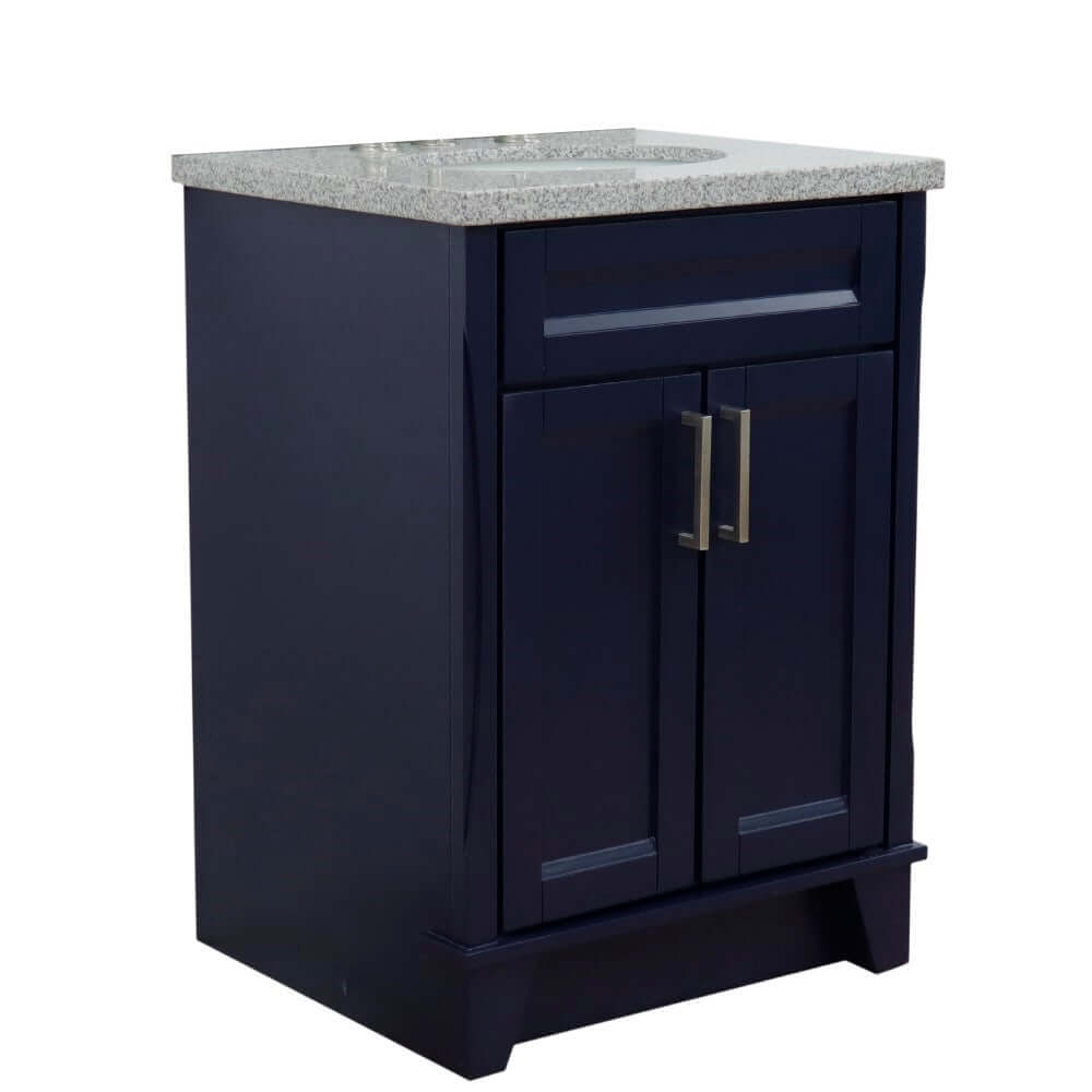 25" Single sink vanity in Blue finish with Gray granite and oval sink - 400700-25-BU-GYO