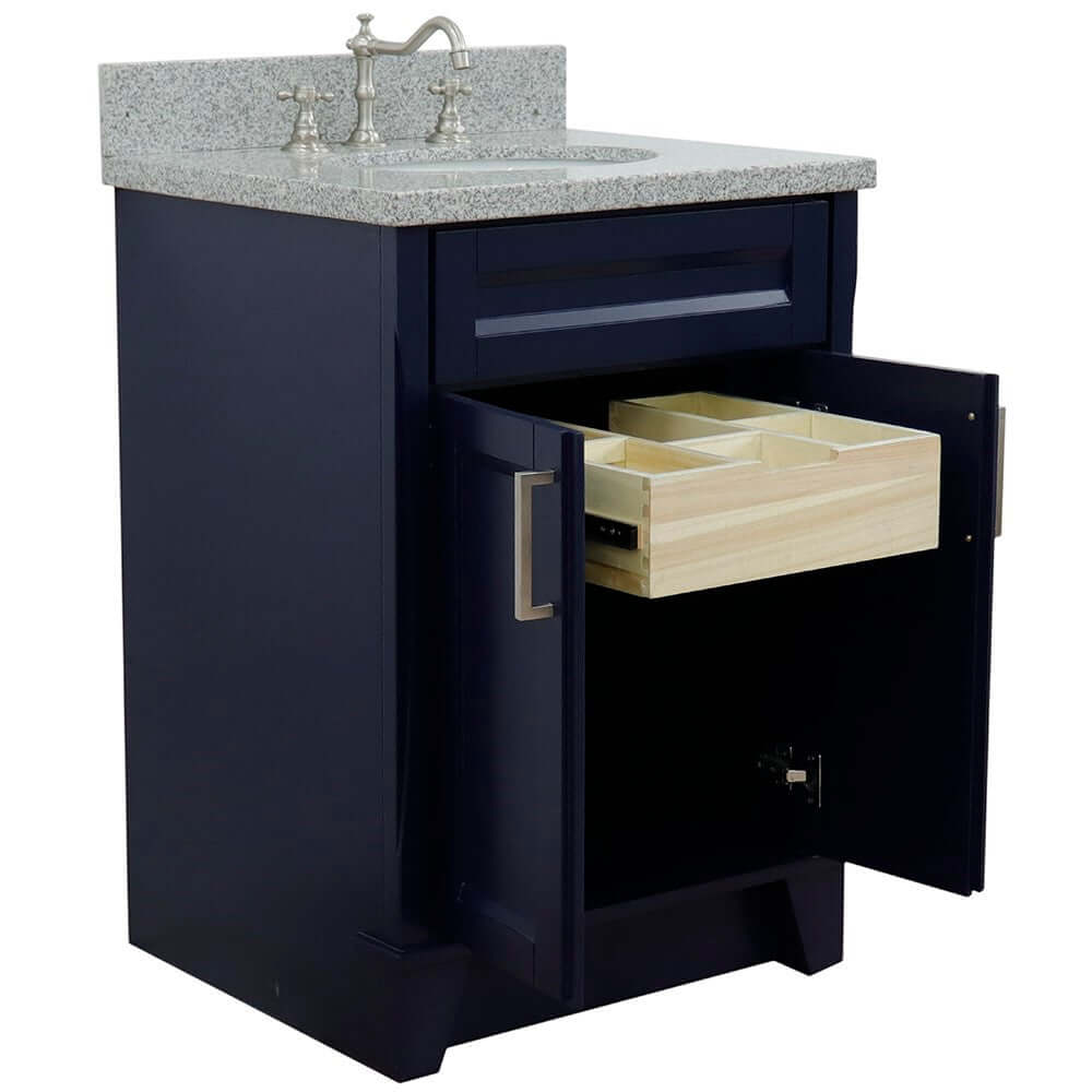 25" Single sink vanity in Blue finish with Gray granite and oval sink - 400700-25-BU-GYO