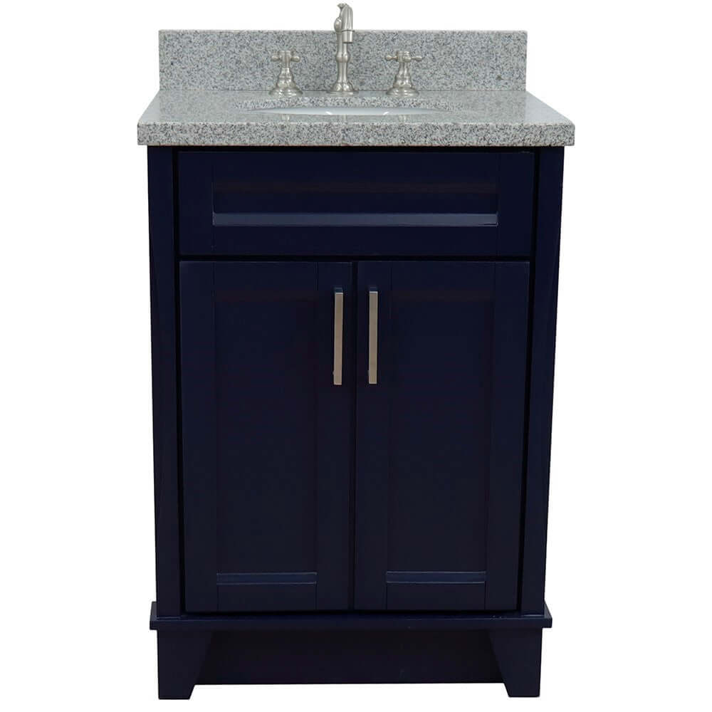 25" Single sink vanity in Blue finish with Gray granite and oval sink - 400700-25-BU-GYO