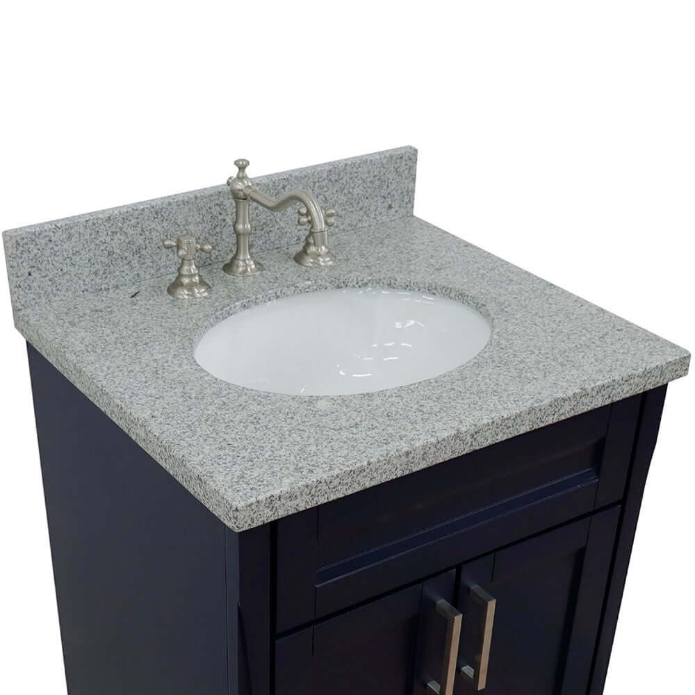 25" Single sink vanity in Blue finish with Gray granite and oval sink - 400700-25-BU-GYO