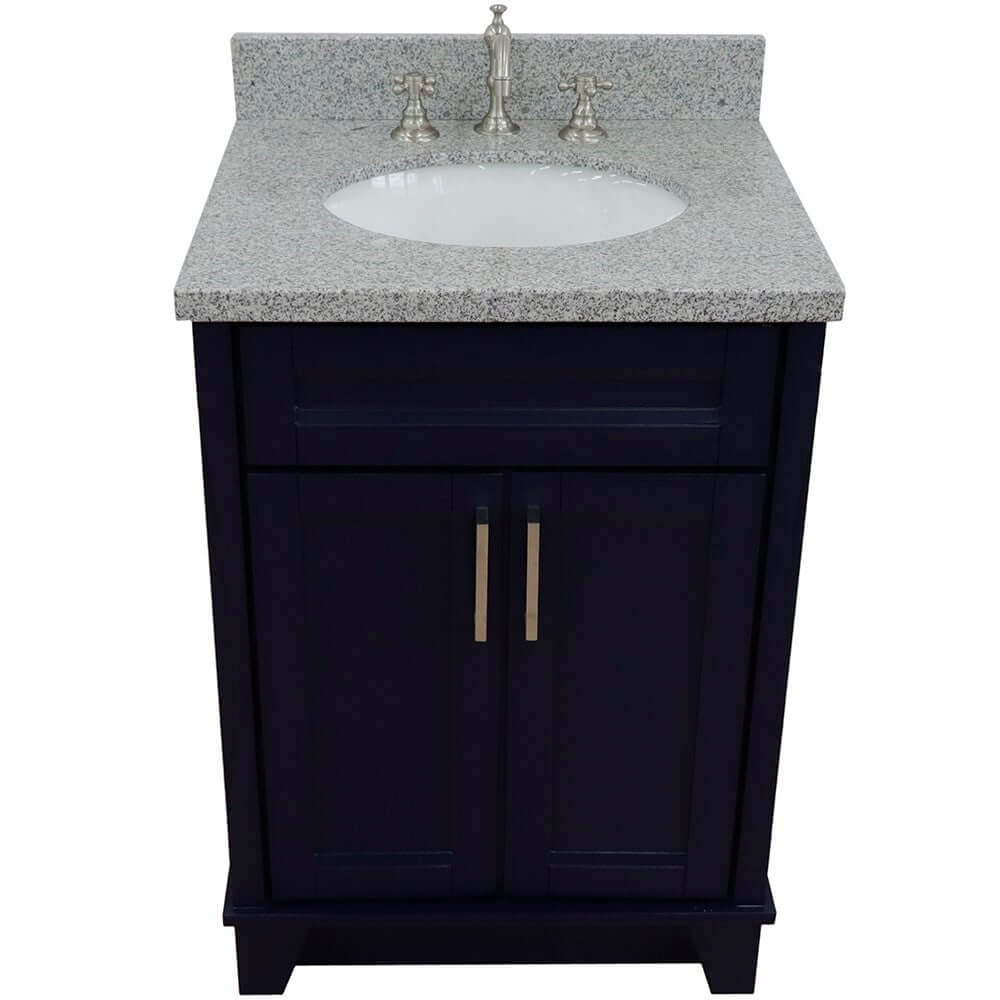 25" Single sink vanity in Blue finish with Gray granite and oval sink - 400700-25-BU-GYO