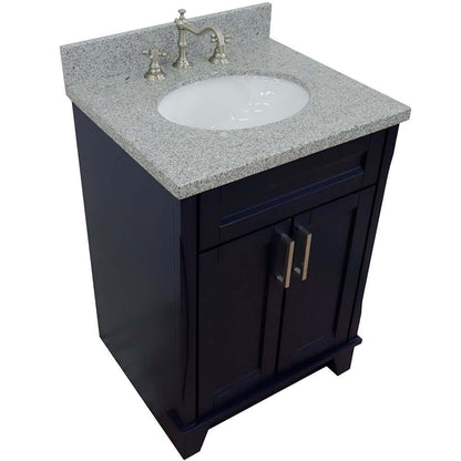 25" Single sink vanity in Blue finish with Gray granite and oval sink - 400700-25-BU-GYO