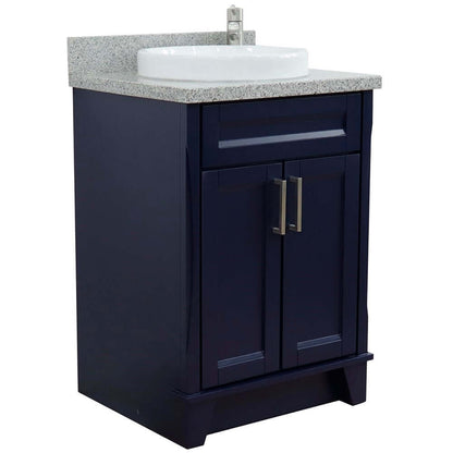 25" Single sink vanity in Blue finish with Gray granite and round sink - 400700-25-BU-GYRD