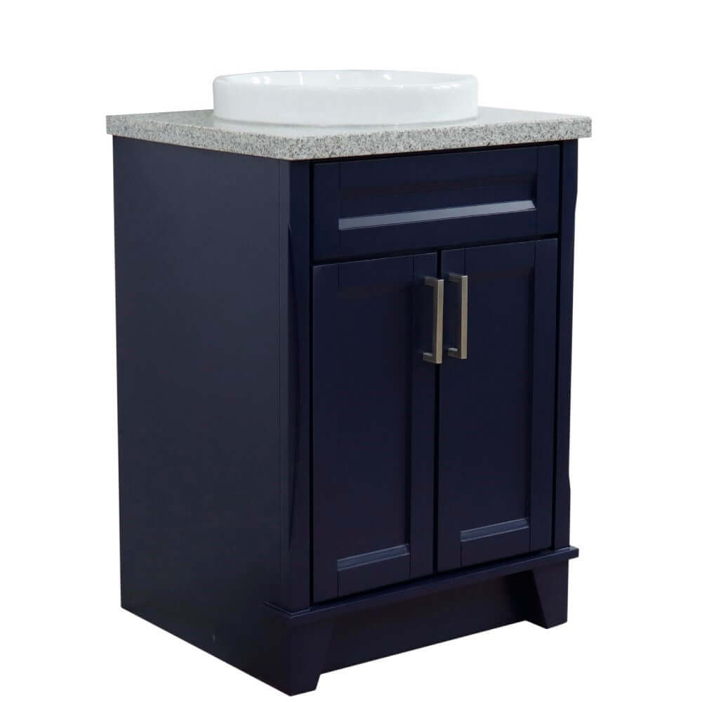 25" Single sink vanity in Blue finish with Gray granite and round sink - 400700-25-BU-GYRD