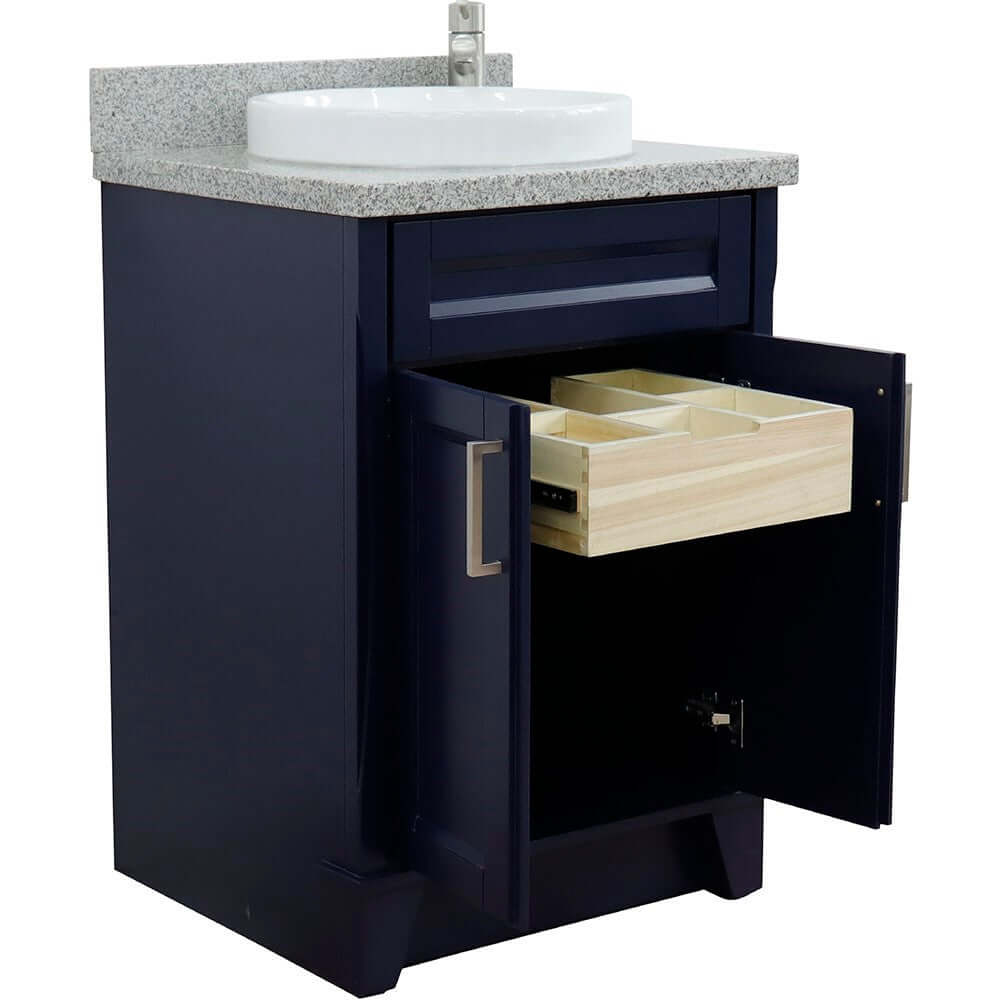 25" Single sink vanity in Blue finish with Gray granite and round sink - 400700-25-BU-GYRD