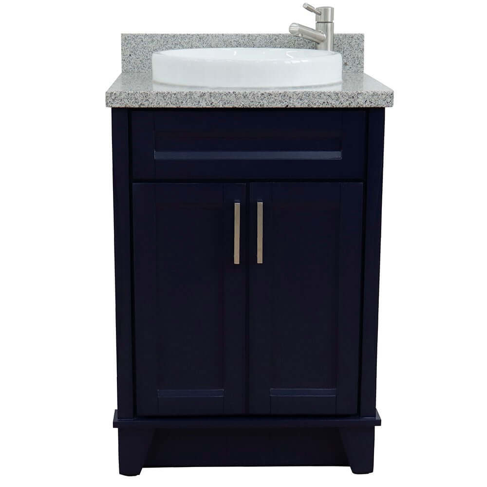 25" Single sink vanity in Blue finish with Gray granite and round sink - 400700-25-BU-GYRD