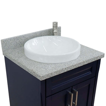 25" Single sink vanity in Blue finish with Gray granite and round sink - 400700-25-BU-GYRD