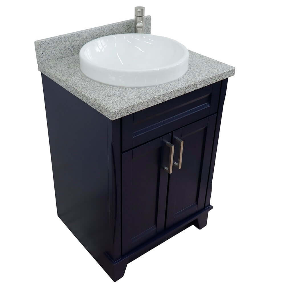 25" Single sink vanity in Blue finish with Gray granite and round sink - 400700-25-BU-GYRD