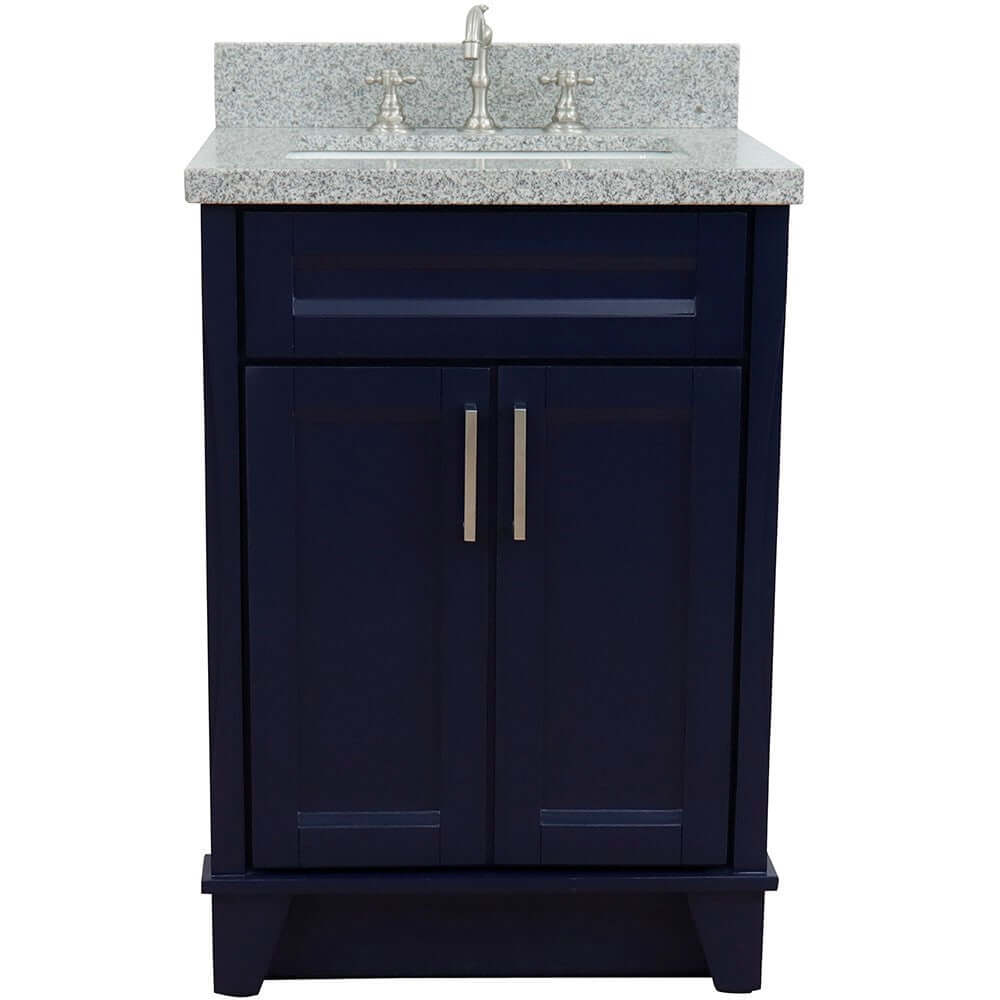 25" Single sink vanity in Blue finish with Gray granite and rectangle sink - 400700-25-BU-GYR