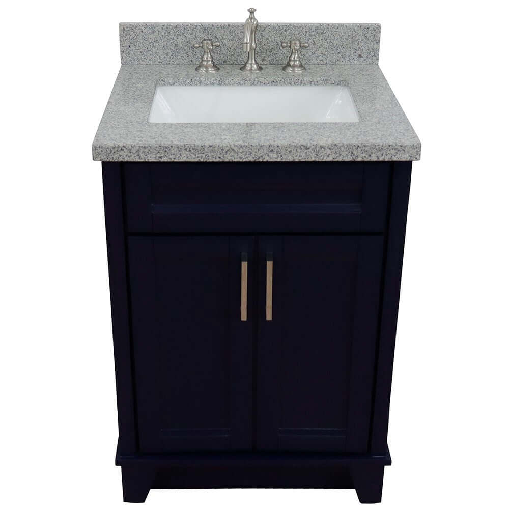 25" Single sink vanity in Blue finish with Gray granite and rectangle sink - 400700-25-BU-GYR