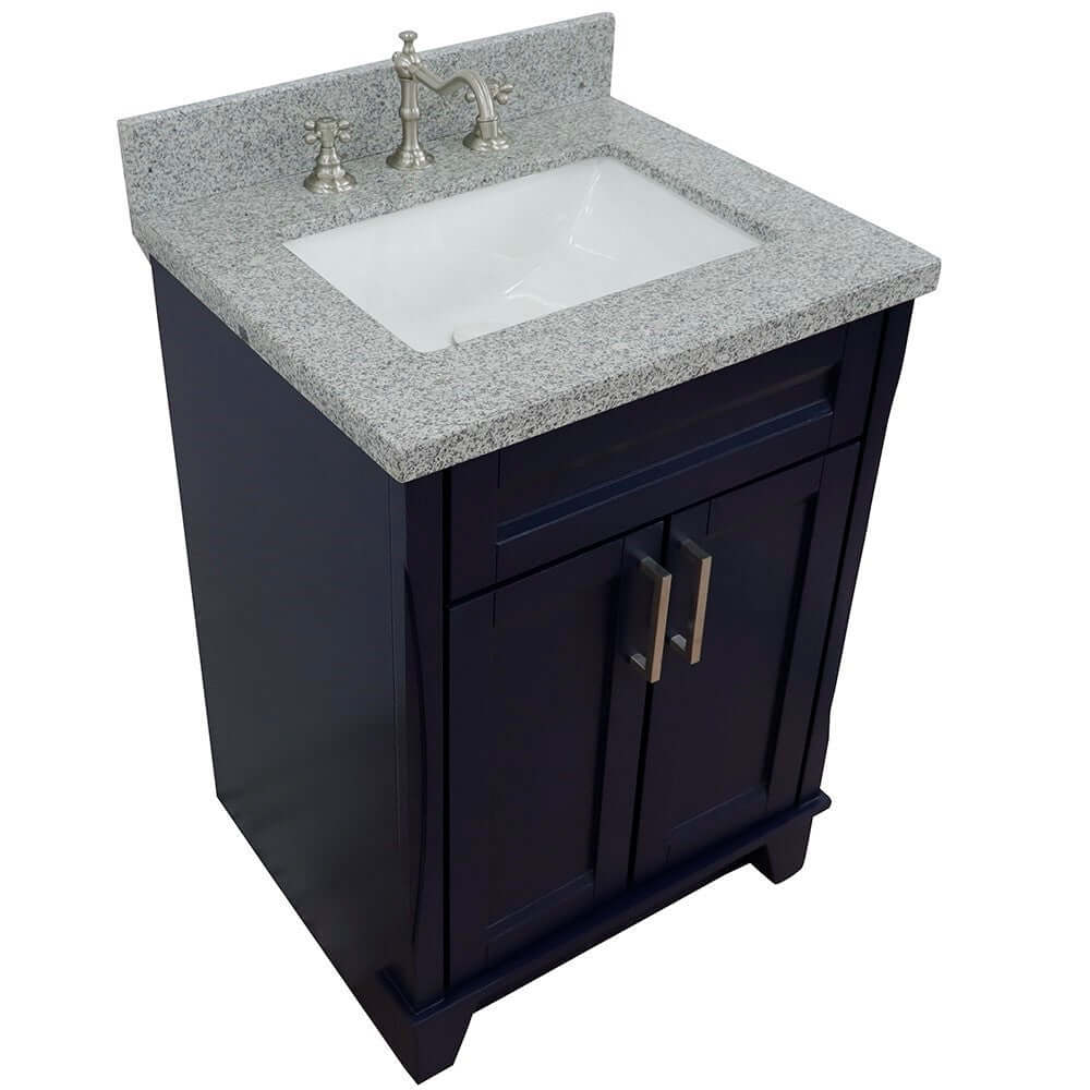 25" Single sink vanity in Blue finish with Gray granite and rectangle sink - 400700-25-BU-GYR