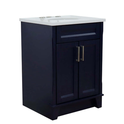 25" Single sink vanity in Blue finish with White quartz and oval sink - 400700-25-BU-WEO