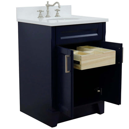 25" Single sink vanity in Blue finish with White quartz and oval sink - 400700-25-BU-WEO