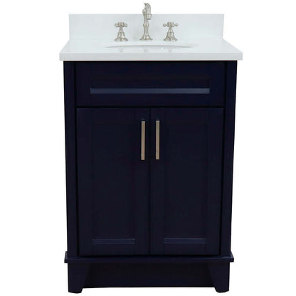 25" Single sink vanity in Blue finish with White quartz and oval sink - 400700-25-BU-WEO