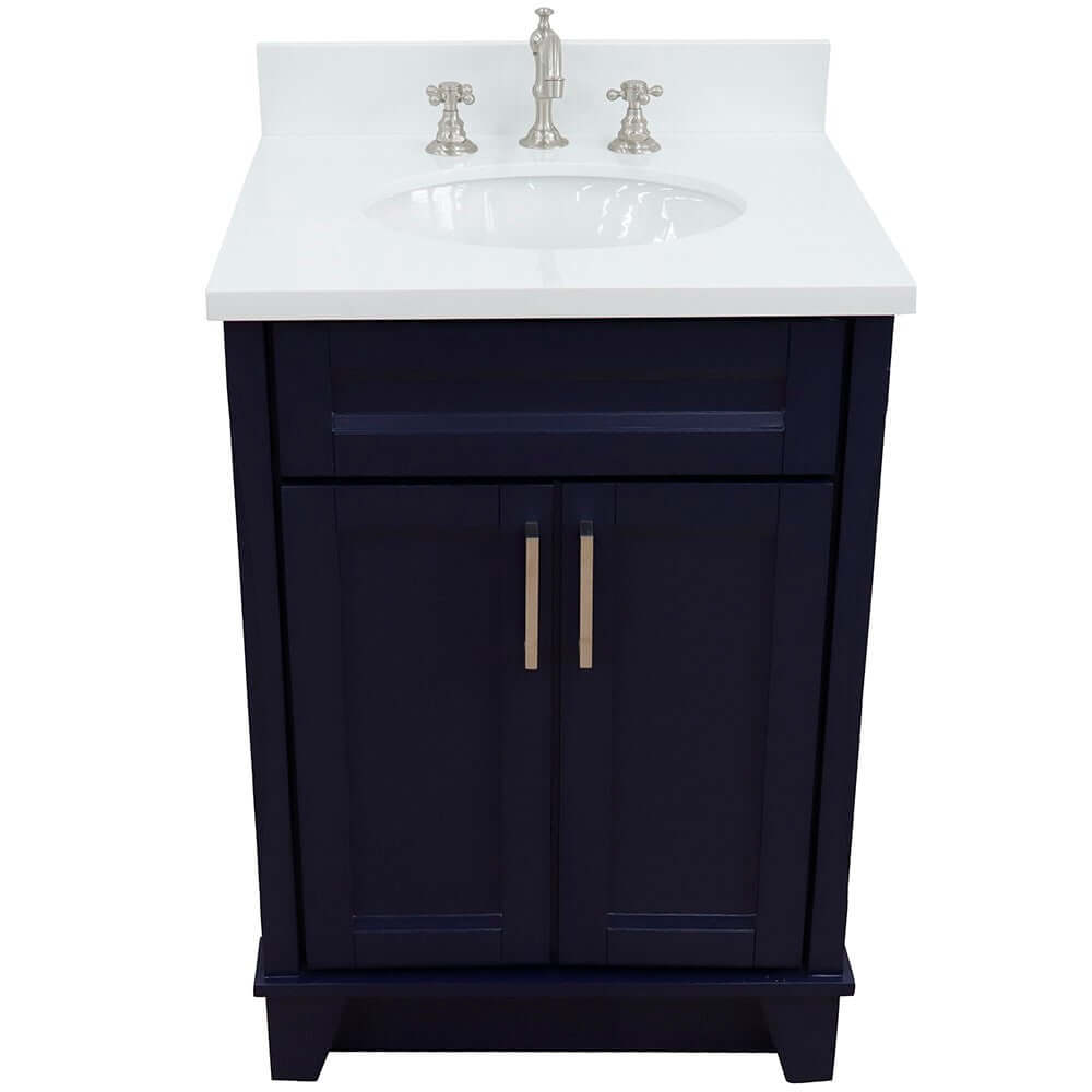 25" Single sink vanity in Blue finish with White quartz and oval sink - 400700-25-BU-WEO