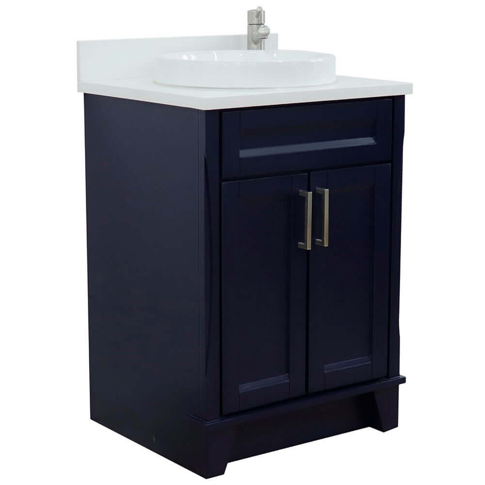 25" Single sink vanity in Blue finish with White quartz and round sink - 400700-25-BU-WERD