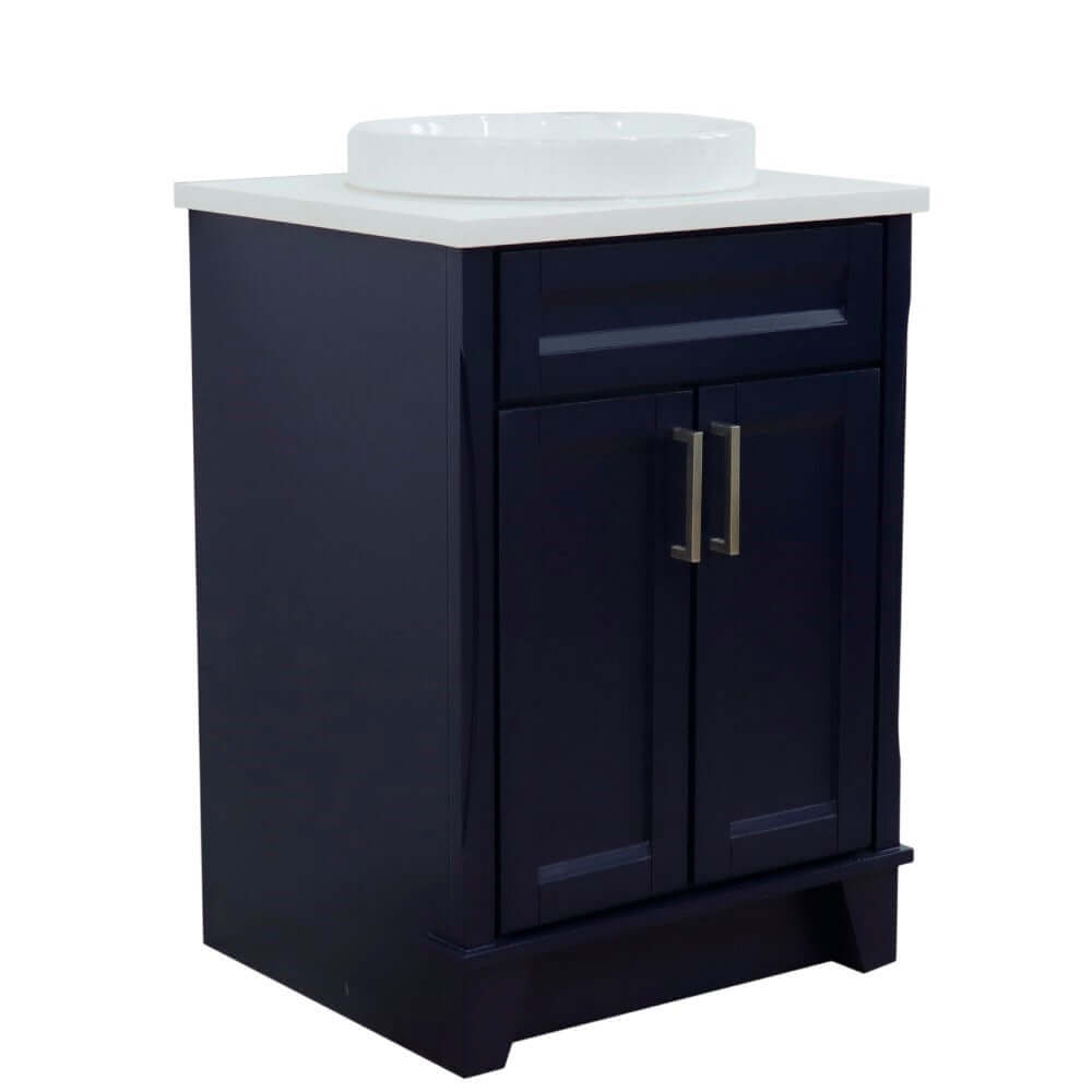 25" Single sink vanity in Blue finish with White quartz and round sink - 400700-25-BU-WERD