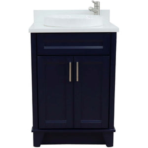 25" Single sink vanity in Blue finish with White quartz and round sink - 400700-25-BU-WERD