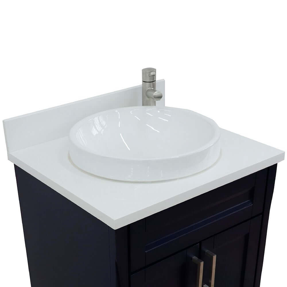 25" Single sink vanity in Blue finish with White quartz and round sink - 400700-25-BU-WERD