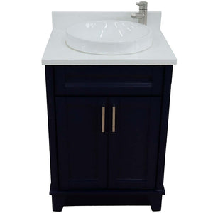 25" Single sink vanity in Blue finish with White quartz and round sink - 400700-25-BU-WERD
