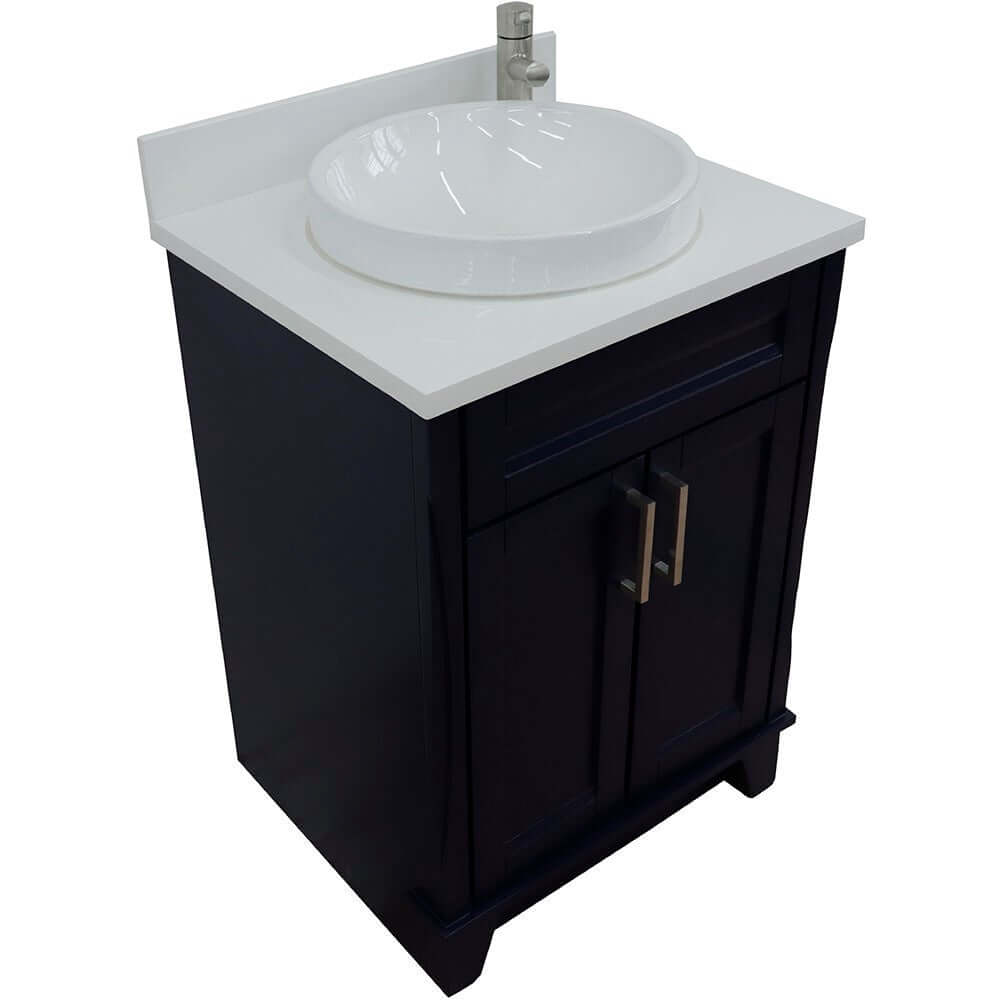 25" Single sink vanity in Blue finish with White quartz and round sink - 400700-25-BU-WERD