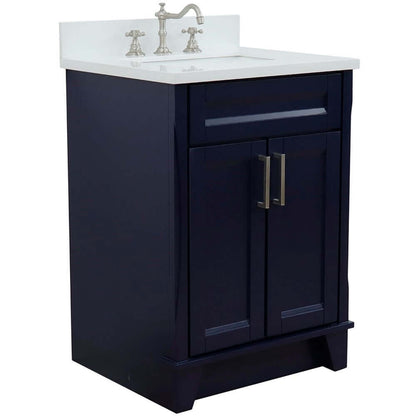 25" Single sink vanity in Blue finish with White quartz and rectangle sink - 400700-25-BU-WER