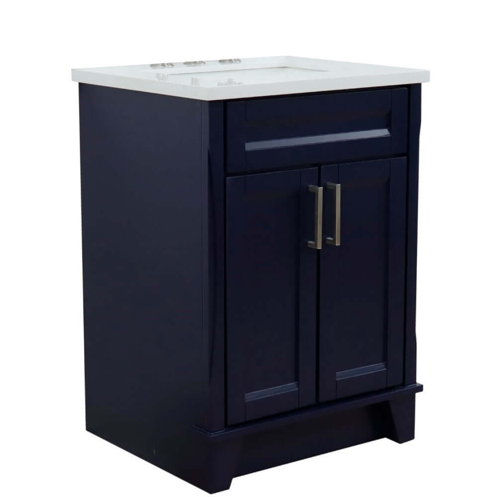 25" Single sink vanity in Blue finish with White quartz and rectangle sink - 400700-25-BU-WER