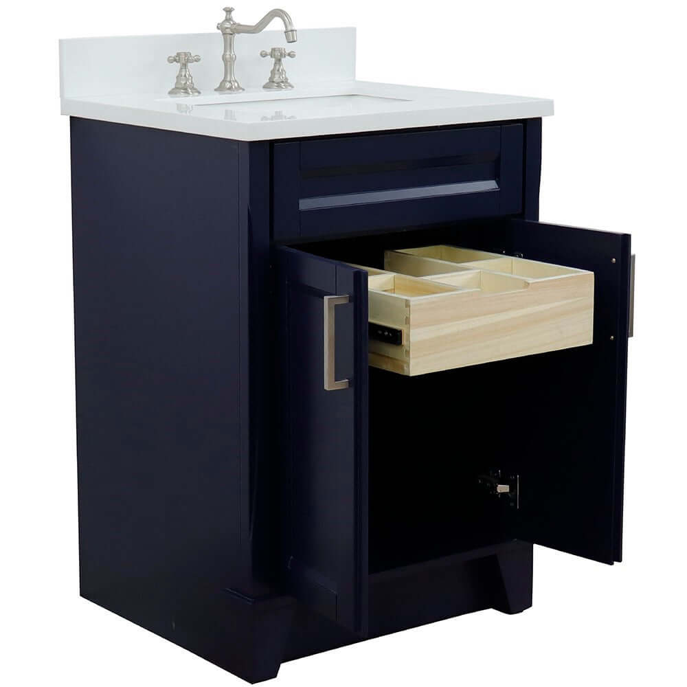 25" Single sink vanity in Blue finish with White quartz and rectangle sink - 400700-25-BU-WER