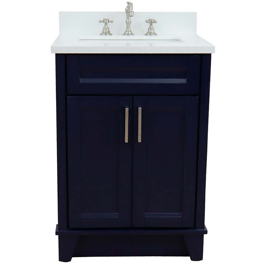 25" Single sink vanity in Blue finish with White quartz and rectangle sink - 400700-25-BU-WER