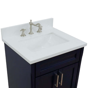 25" Single sink vanity in Blue finish with White quartz and rectangle sink - 400700-25-BU-WER