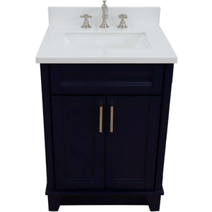 25" Single sink vanity in Blue finish with White quartz and rectangle sink - 400700-25-BU-WER