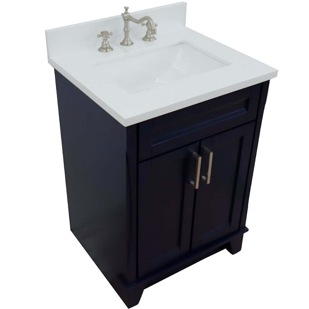 25" Single sink vanity in Blue finish with White quartz and rectangle sink - 400700-25-BU-WER