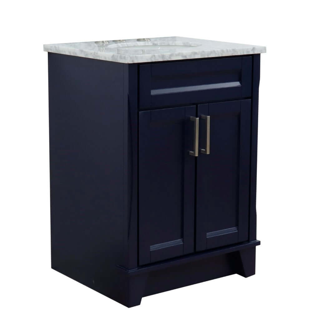 25" Single sink vanity in Blue finish with White Carrara marble and oval sink - 400700-25-BU-WMO