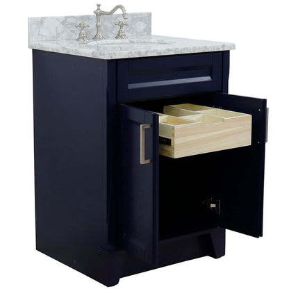 25" Single sink vanity in Blue finish with White Carrara marble and oval sink - 400700-25-BU-WMO