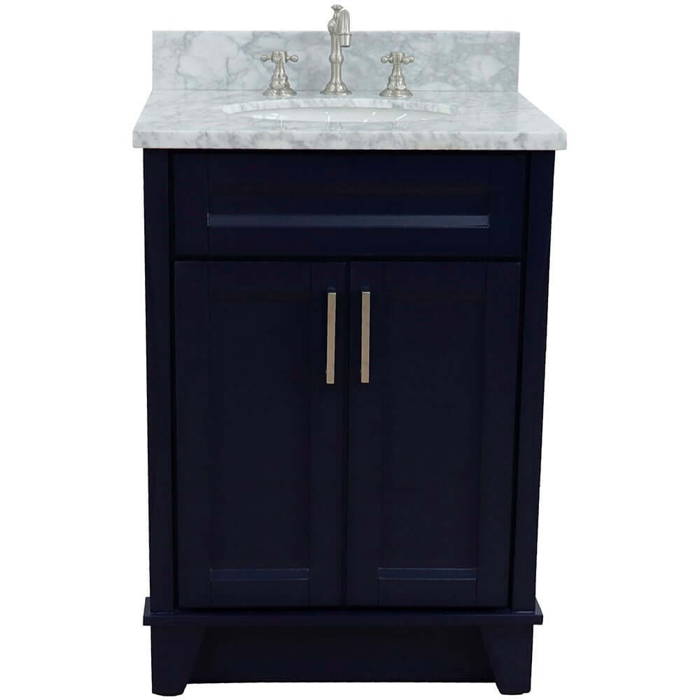 25" Single sink vanity in Blue finish with White Carrara marble and oval sink - 400700-25-BU-WMO