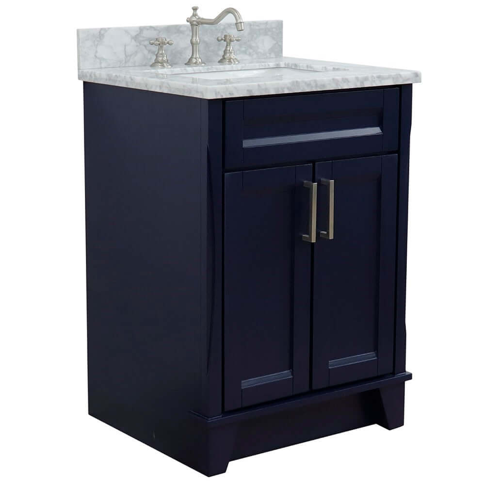 25" Single sink vanity in Blue finish with White Carrara marble and rectangle sink - 400700-25-BU-WMR