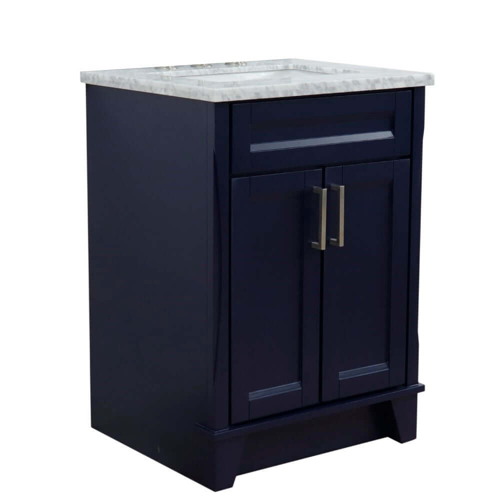 25" Single sink vanity in Blue finish with White Carrara marble and rectangle sink - 400700-25-BU-WMR