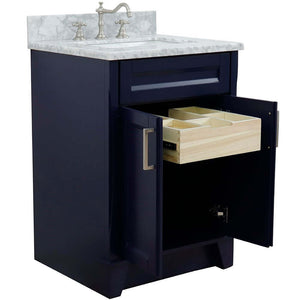 25" Single sink vanity in Blue finish with White Carrara marble and rectangle sink - 400700-25-BU-WMR
