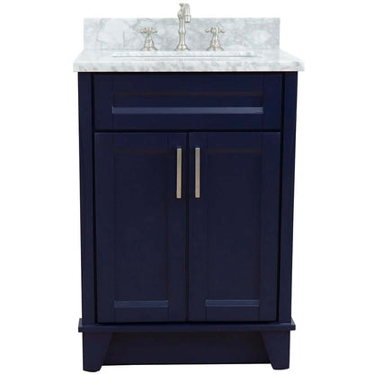 25" Single sink vanity in Blue finish with White Carrara marble and rectangle sink - 400700-25-BU-WMR