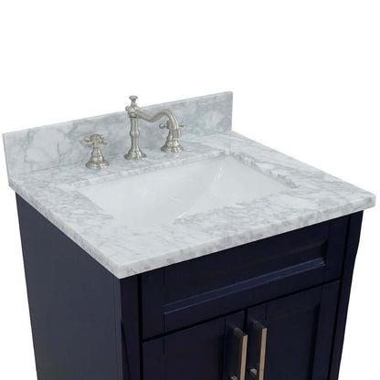 25" Single sink vanity in Blue finish with White Carrara marble and rectangle sink - 400700-25-BU-WMR