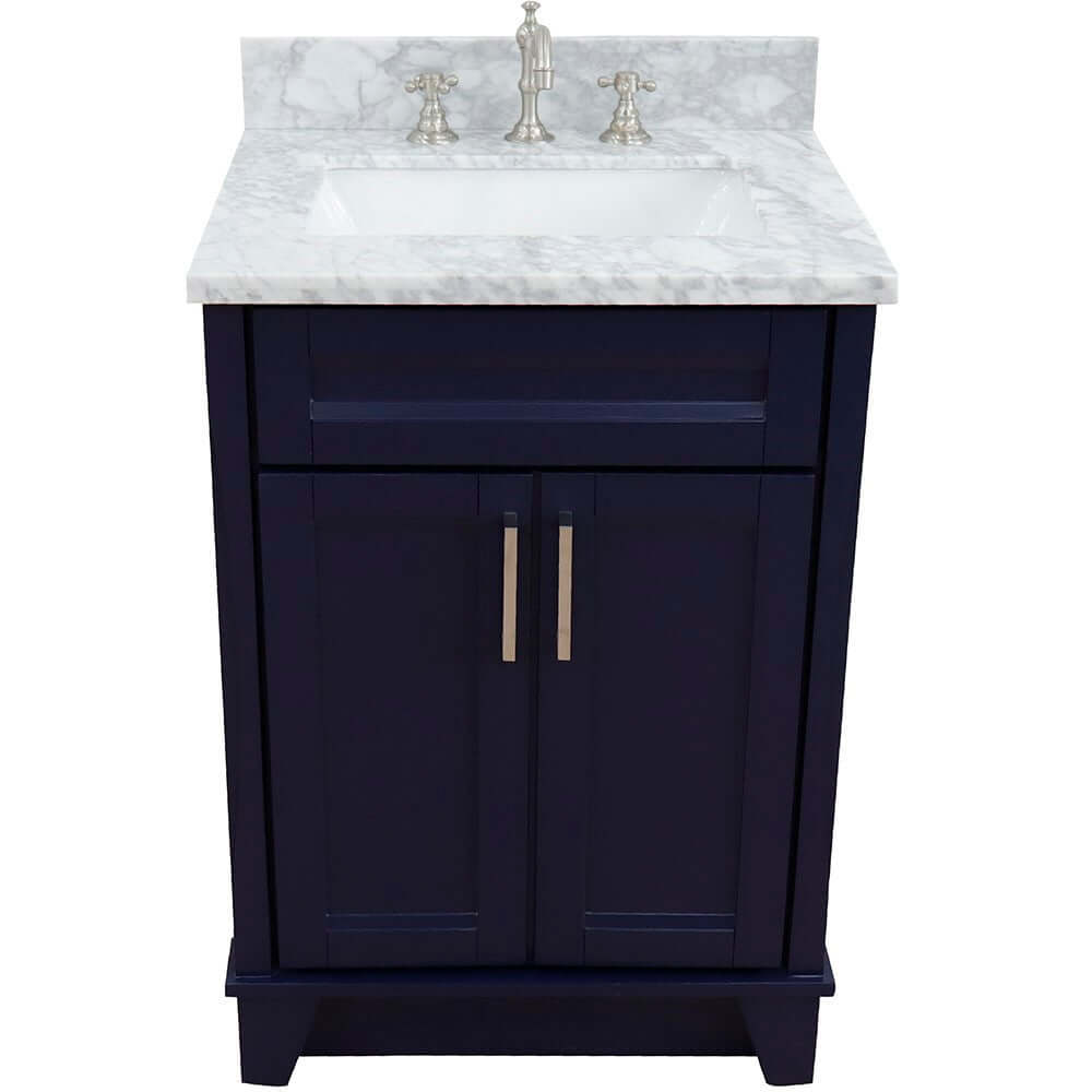 25" Single sink vanity in Blue finish with White Carrara marble and rectangle sink - 400700-25-BU-WMR