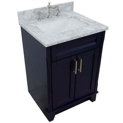 25" Single sink vanity in Blue finish with White Carrara marble and rectangle sink - 400700-25-BU-WMR