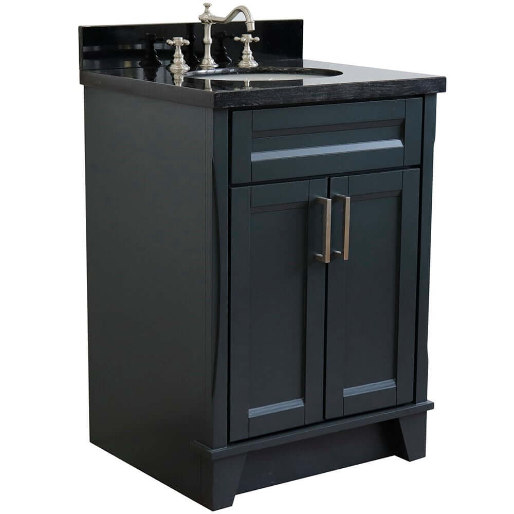 25" Single sink vanity in Dark Gray finish with Black galaxy granite and oval sink - 400700-25-DG-BGO