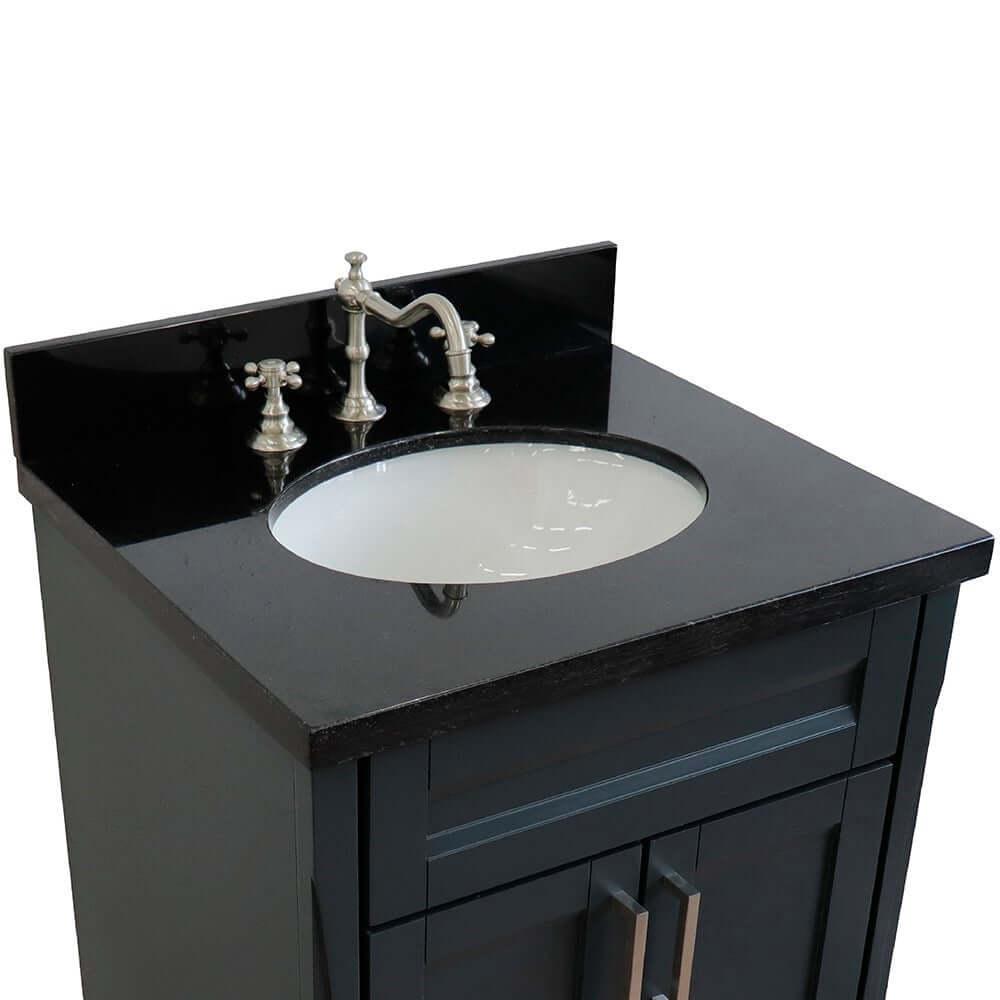 25" Single sink vanity in Dark Gray finish with Black galaxy granite and oval sink - 400700-25-DG-BGO