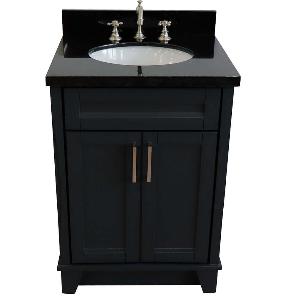 25" Single sink vanity in Dark Gray finish with Black galaxy granite and oval sink - 400700-25-DG-BGO